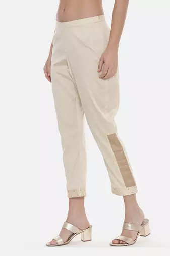 Beige Silk Tappered Pants