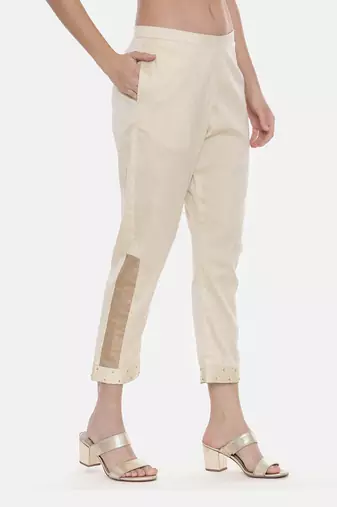 Beige Silk Tappered Pants