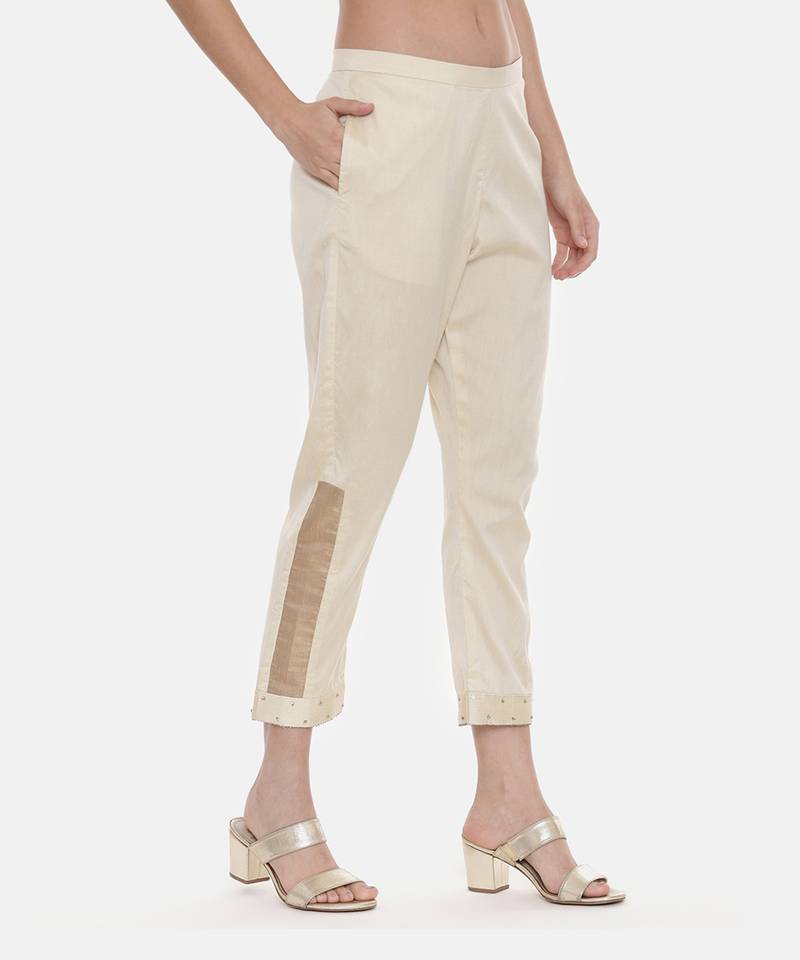 Beige Silk Tappered Pants
