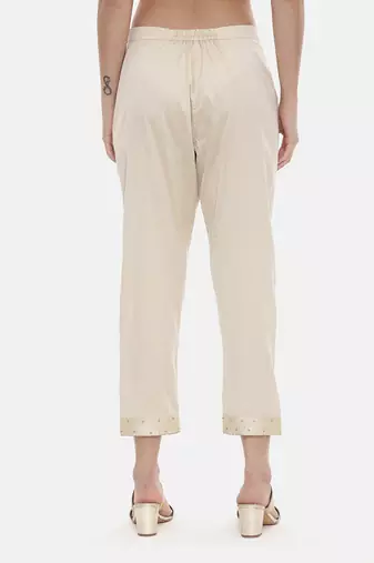 Beige Silk Tappered Pants