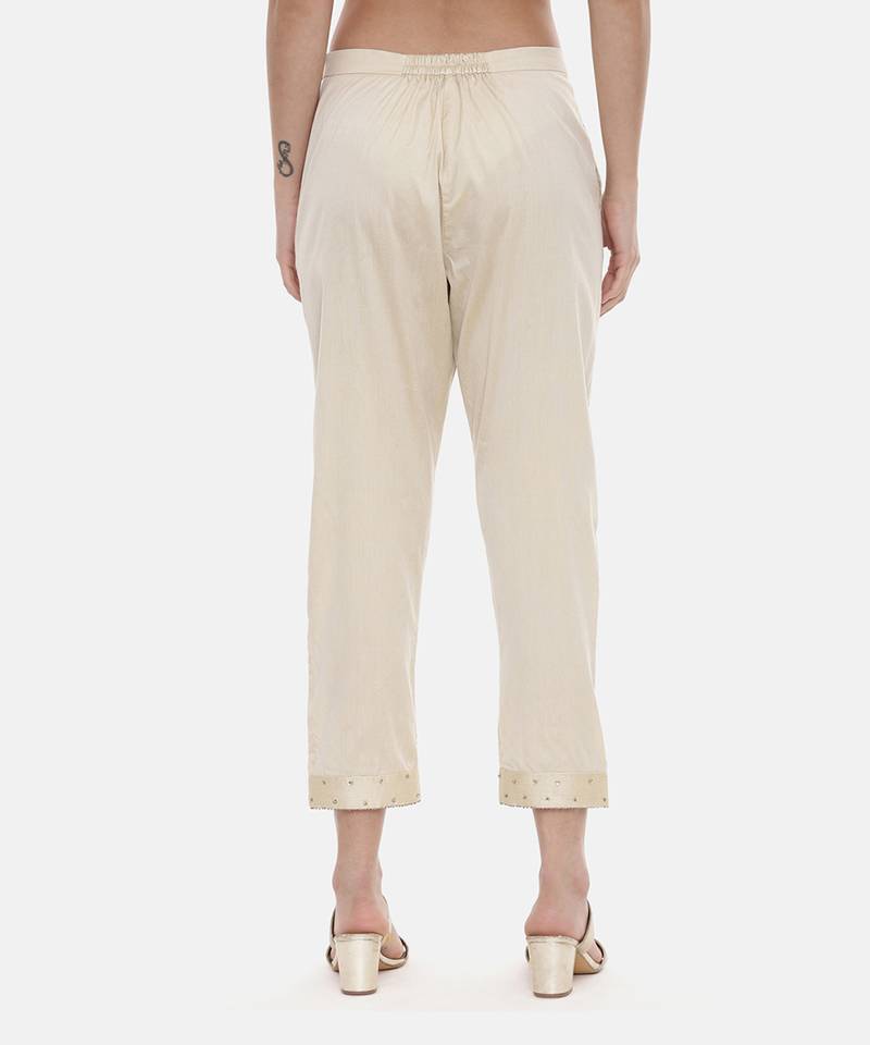 Beige Silk Tappered Pants