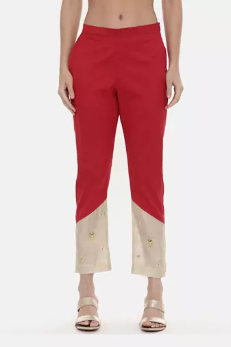 Red Silk Tappered Pants