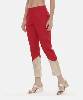 Red Silk Tappered Pants 3