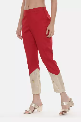 Red Silk Tappered Pants