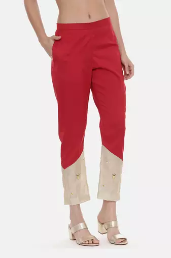 Red Silk Tappered Pants