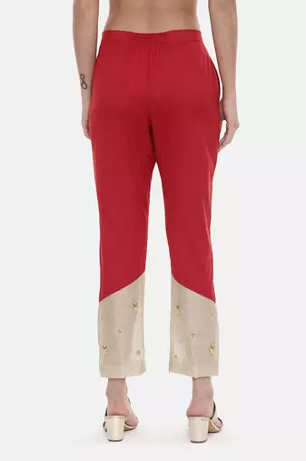 Red Silk Tappered Pants