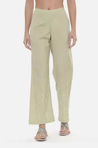 Green Silk Embroidred Pants