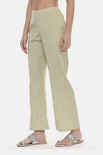 Green Silk Embroidred Pants