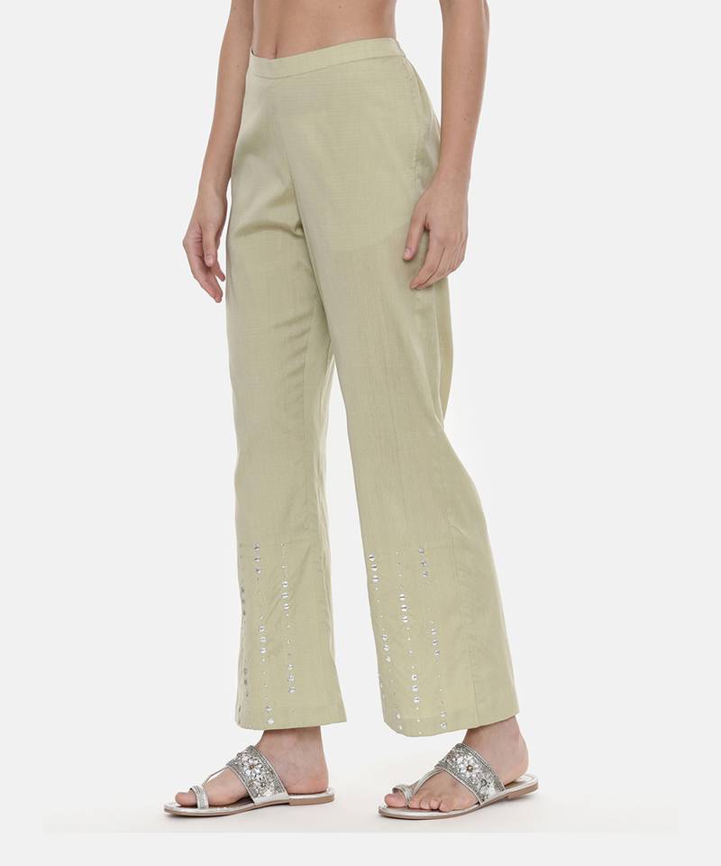 Green Silk Embroidred Pants