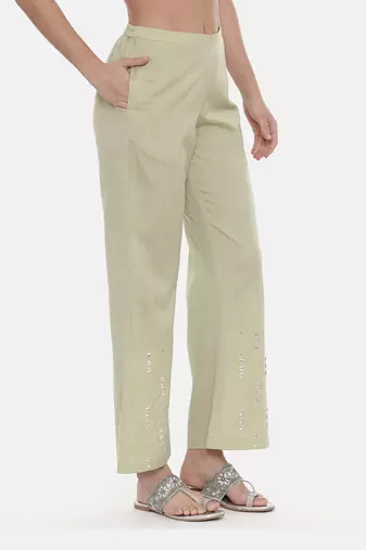 Green Silk Embroidred Pants