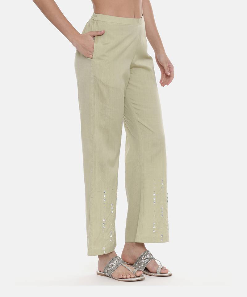 Green Silk Embroidred Pants