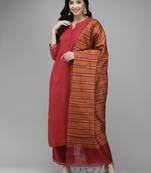 Indo Era Maroon Solid Straight Kurta Palazzo with Dupatta Set