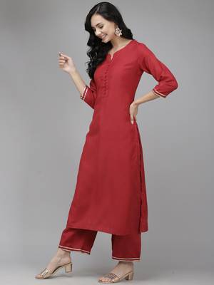 Indo Era Maroon Solid Straight Kurta Palazzo with Dupatta Set 3