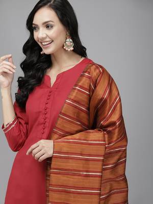 Indo Era Maroon Solid Straight Kurta Palazzo with Dupatta Set 5