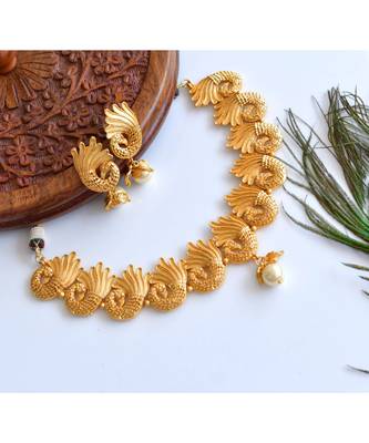 Matte finish peacock choker necklace set dj 05047 1