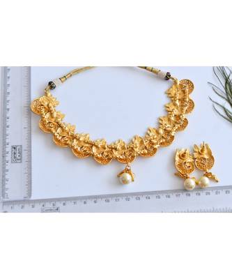 Matte finish peacock choker necklace set dj 05047 4