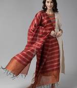 Indo Era Cream Solid Straight Kurta Palazzo with Dupatta Set