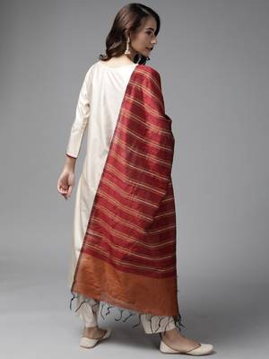 Indo Era Cream Solid Straight Kurta Palazzo with Dupatta Set 2