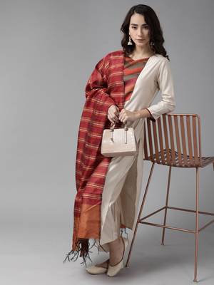 Indo Era Cream Solid Straight Kurta Palazzo with Dupatta Set 4