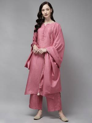 Indo Era Pink Solid Kurta Palazzo with Dupatta Set 1