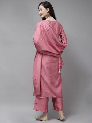 Indo Era Pink Solid Kurta Palazzo with Dupatta Set 2