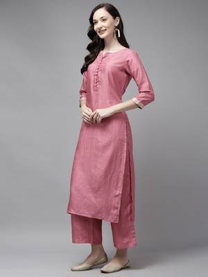 Indo Era Pink Solid Kurta Palazzo with Dupatta Set 3