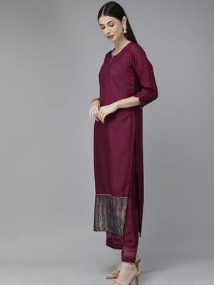 Indo Era Wine Solid Straight Kurta Palazzo with Dupatta Sets 3