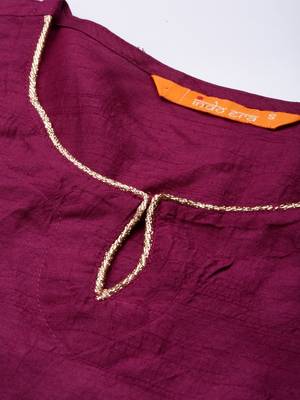 Indo Era Wine Solid Straight Kurta Palazzo with Dupatta Sets 5