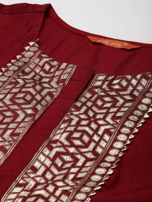 Indo Era Red Solid Straight Kurta Trouser Set 5