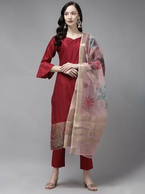 Indo Era Red Foil Floral Printed Kurta Palazzo with Dupatta Sets 1
