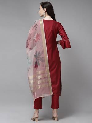 Indo Era Red Foil Floral Printed Kurta Palazzo with Dupatta Sets 2