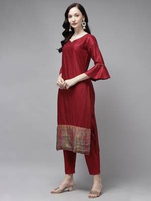 Indo Era Red Foil Floral Printed Kurta Palazzo with Dupatta Sets 3