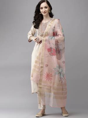 Indo Era Off White Embroidered Straight Kurta Trouser With Dupatta Set 1