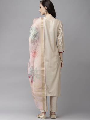 Indo Era Off White Embroidered Straight Kurta Trouser With Dupatta Set 2