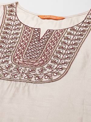Indo Era Off White Embroidered Straight Kurta Trouser With Dupatta Set 5