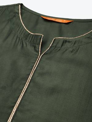 Indo Era Green Solid Kurta Trouser With Ready Made Dupatta Set 5