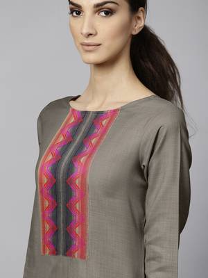 Indo Era Grey Solid  Straight Kurta Palazzo With Dupatta Set 5