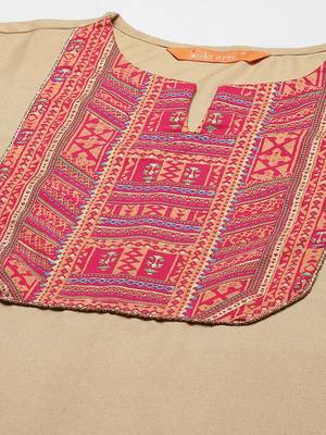 Indo Era Beige Solid Straight Kurta Palazzo With Dupatta Set 5