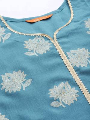 Indo Era Blue Printed Straight Kurta Palazzo With Dupatta Set 5