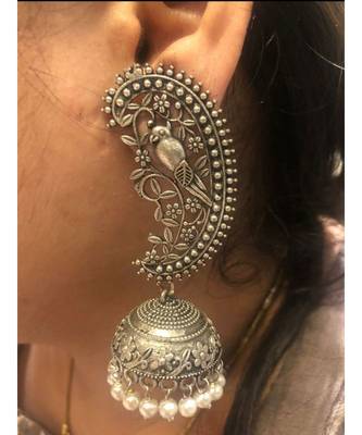 Silver replica jhumki, dangler jhumka earrings with pearl drop,indian oxidized earrings, jhumka jhumki earrings 1