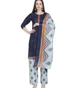 Navy-blue printed blended cotton salwar