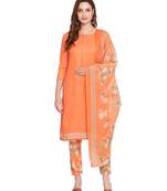 Orange printed blended cotton salwar