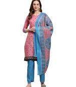 Light-pink printed blended cotton salwar