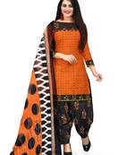 Orange printed blended cotton salwar