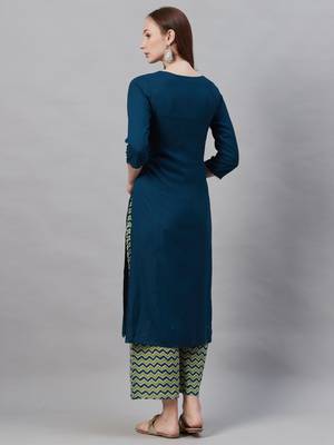 Indo Era Teal Green Embroidered Straight Kurta Sets 2
