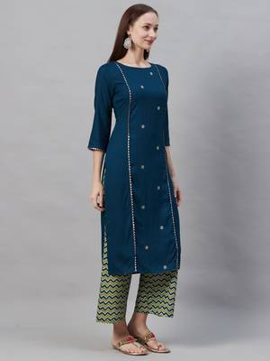Indo Era Teal Green Embroidered Straight Kurta Sets 4