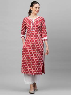 Indo Era Red Khari Printed Straight Kurta with Pant Sets 1