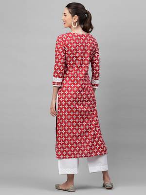 Indo Era Red Khari Printed Straight Kurta with Pant Sets 2