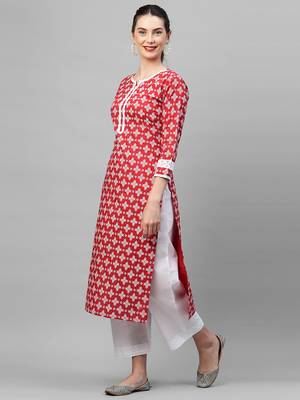 Indo Era Red Khari Printed Straight Kurta with Pant Sets 3