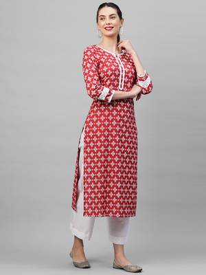 Indo Era Red Khari Printed Straight Kurta with Pant Sets 4